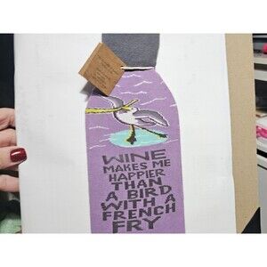 Primitives By Kathy LoL Bottle Soxk Saying Wine Makes Me Happier Than A Bird Etc